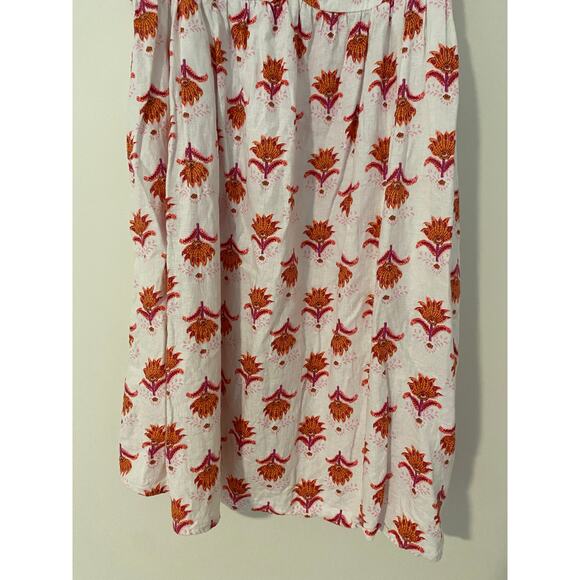 J Crew Block Print White Pink Orange Linen Blend Ruffle Mini Dress EUC 8 - Picture 3 of 12